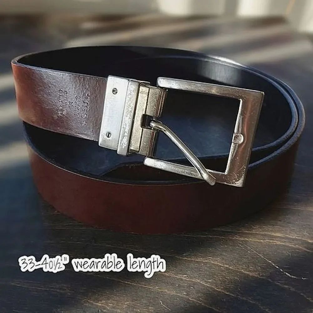 Vtg Guess reversible black/mahogany leather square buckle belt